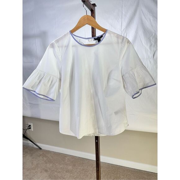 J.Crew Tipped Button-Back Bell Sleeve White Cotton Top Size 4 - Picture 1 of 7